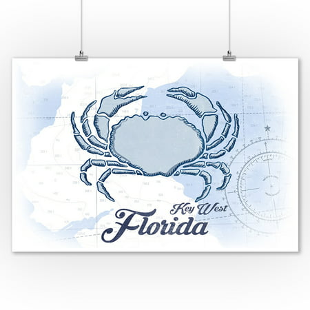 Key West, Florida - Crab - Blue - Coastal Icon - Lantern Press Artwork (9x12 Art Print, Wall Decor Travel