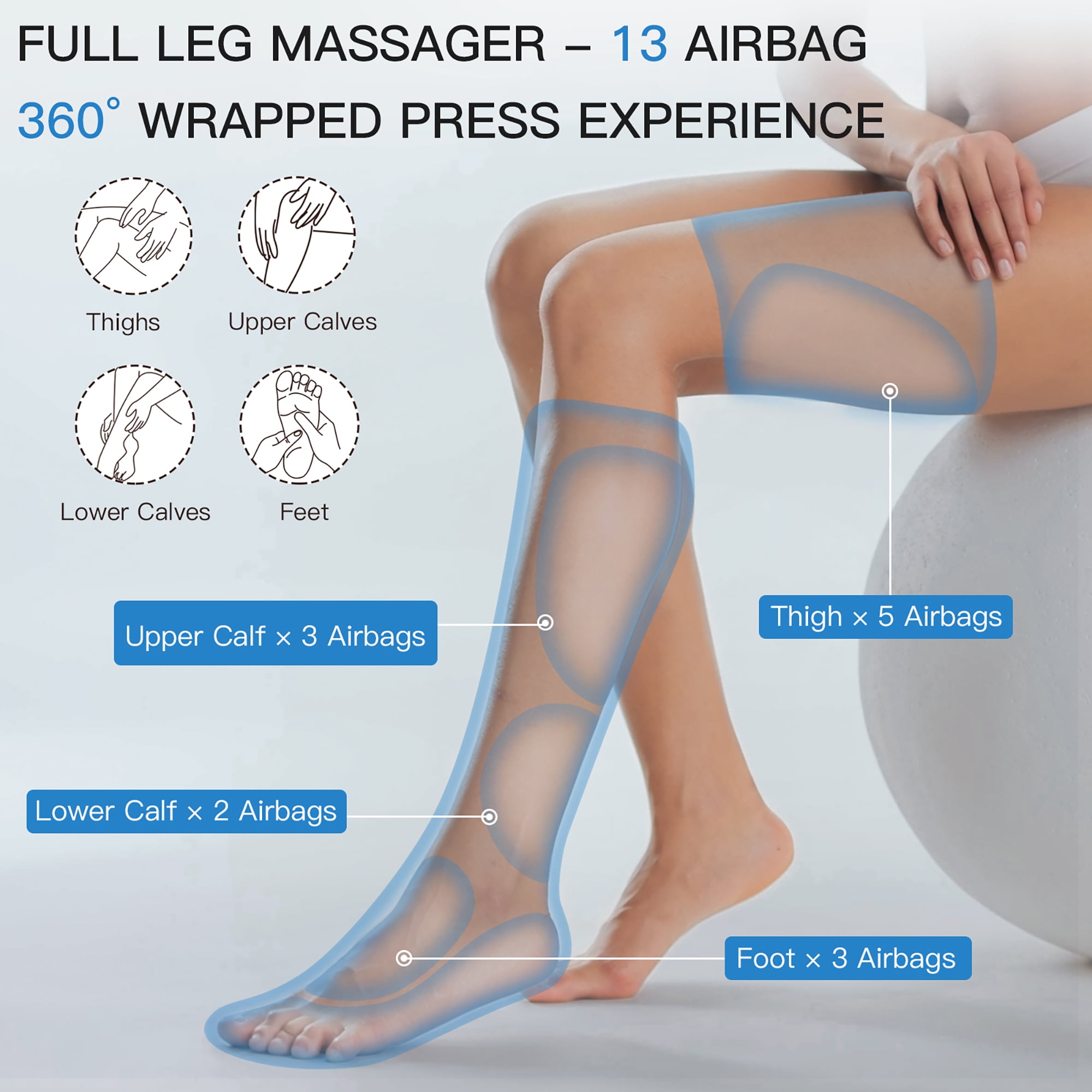 CINCOM Leg Massager with Heat for Circulation, Full Leg and Foot Compression Boots Massager for Calf & Thigh Muscle Relaxation and Recovery, Silver