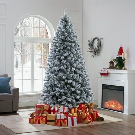 Naomi Home Snow Frosted Artificial Spruce Christmas Tree-Color:Green,Size:9 Ft,Width:59"