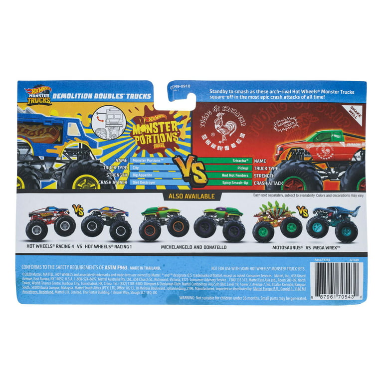 Hot Wheels Monster Trucks Demolition Doubles, Set of 2 Toy Trucks (Styles  May Vary)