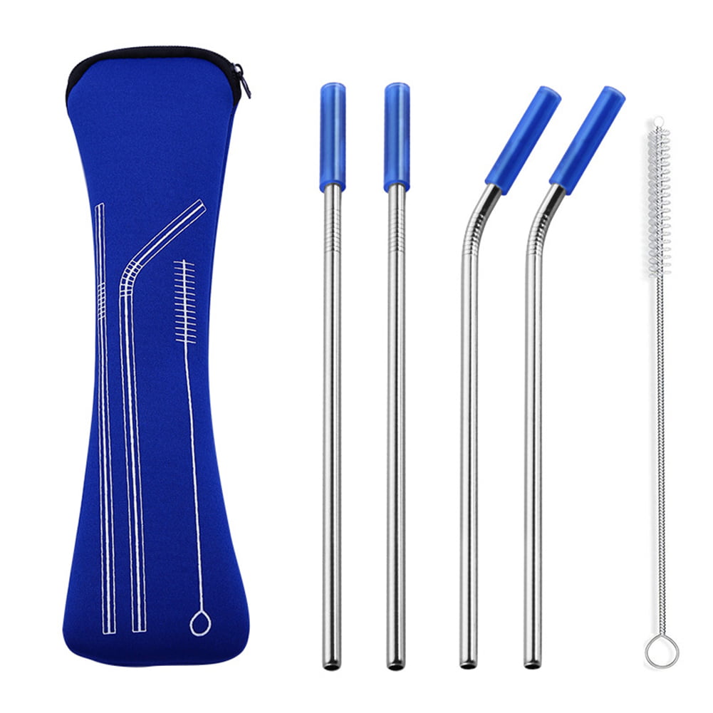 Collapsible Silicone Straws 8 Pieces for 30 and 20 oz Tumbler With 8 Pieces Cleaning Brushes and 8 Pieces Carrying Cases for Home Office Travel Reusable Straws 
