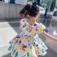 thumbnail image 4 of Toddler Baby Girl Summer Graffiti Puff Short Sleeve Dress Beach Sun Dress, 4 of 5