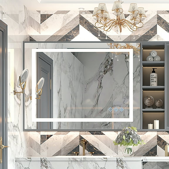 48x36inch LED Bathroom Mirror, Front and Backlit LED Mirror for Bathroom, 3 Colors Dimmable, IP54 Anti-Fog, Hanging Plates Wall Mount Lighted Mirror (Only mirrors, not cabinets)