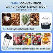 Behome Blender with Grinder, Stepless Speed & 4 Functions, 600W Blender for Smoothies with 50 Oz Glass Jar, Self-Cleaning Blenders for Kitchen, Black
