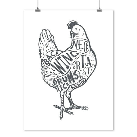 Chicken - Butchers Block Meat Cuts -  Blue Chicken on White -  Lantern Press Artwork (9x12 Art Print, Wall Decor Travel (Best Way To Butcher A Chicken)