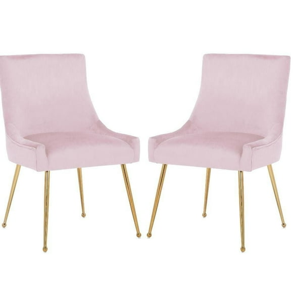 Haya Velvet Dining Chair in Pink with Metal Gold Legs, Side Dining Chair, Armless Chair Set 2