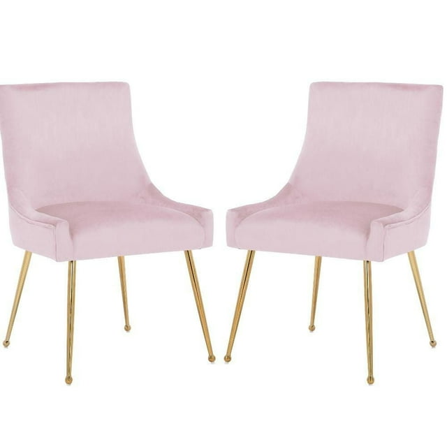 Haya Velvet Dining Chair in Pink with Metal Gold Legs, Side Dining Chair, Armless Chair Set 2