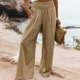 thumbnail image 3 of Pantalón De Pierna Ancha Pantalones casuales de mujer Algodón Lino Suelto Sólido Verano Pantalón de pierna ancha (Caqui XL) Kuymtek para Mujer Caqui T L, 3 of 6