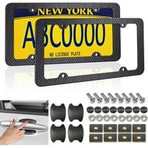 Carbon Fiber License Plate Frames- Black Plastic Slim Edge Car Tag Holder, with Screw Caps& Stickers
