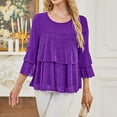 thumbnail image 5 of Ltctricy Women's Tunic Tops Sparkly 3/4 Bell Sleeve Crewneck Ruffle Hem Layered Glitter Mesh T Shirts Dressy Casual Party Blouses(Purple,X-Large), 5 of 6