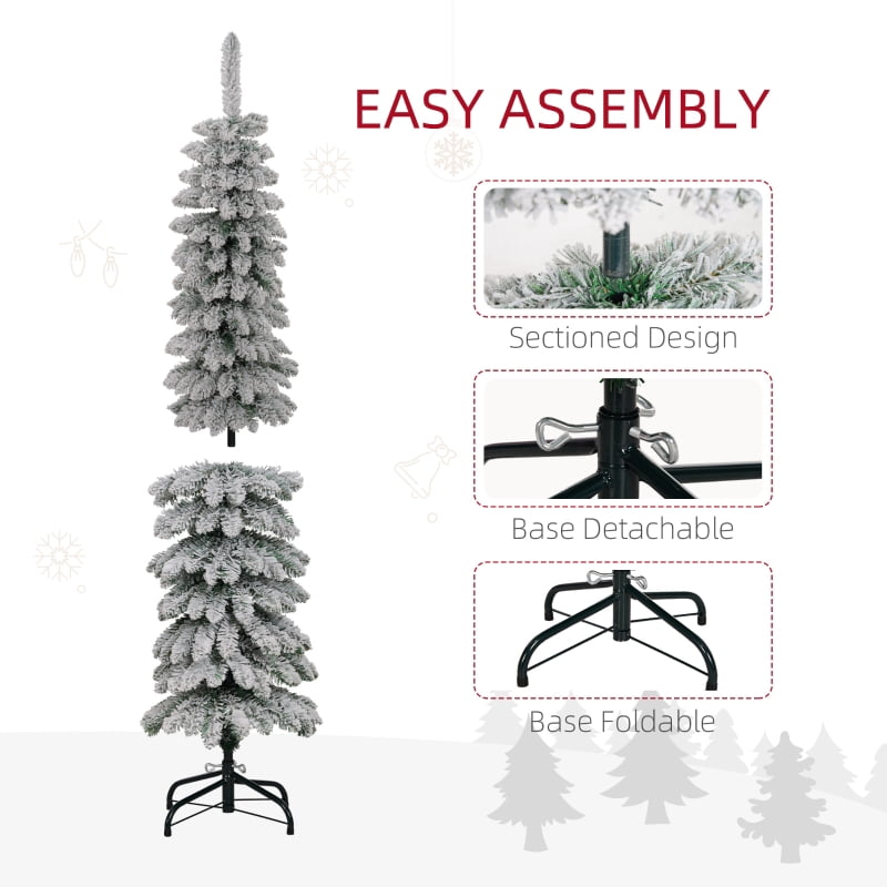 Alvantor Christmas Tree Unlit Snow-Flocked Pencil with 301 Tips 17.7x17.7x60 in 5ft Green