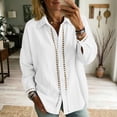 thumbnail image 5 of Noric Women's Cotton Long Sleeve Shirt V Neck Button Down Loose Fit Casual Tops with Crochet Lace, 5 of 7