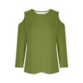 thumbnail image 4 of Gaecuw Womens Shirts 3/4 Sleeves for Summer Plain Cold Shoulder Sleeve Tees Crewneck Loose Shirts Pullover Tops Three Quarter Blouse Stylish T Shirts Dressy Travel Green XL, 4 of 6