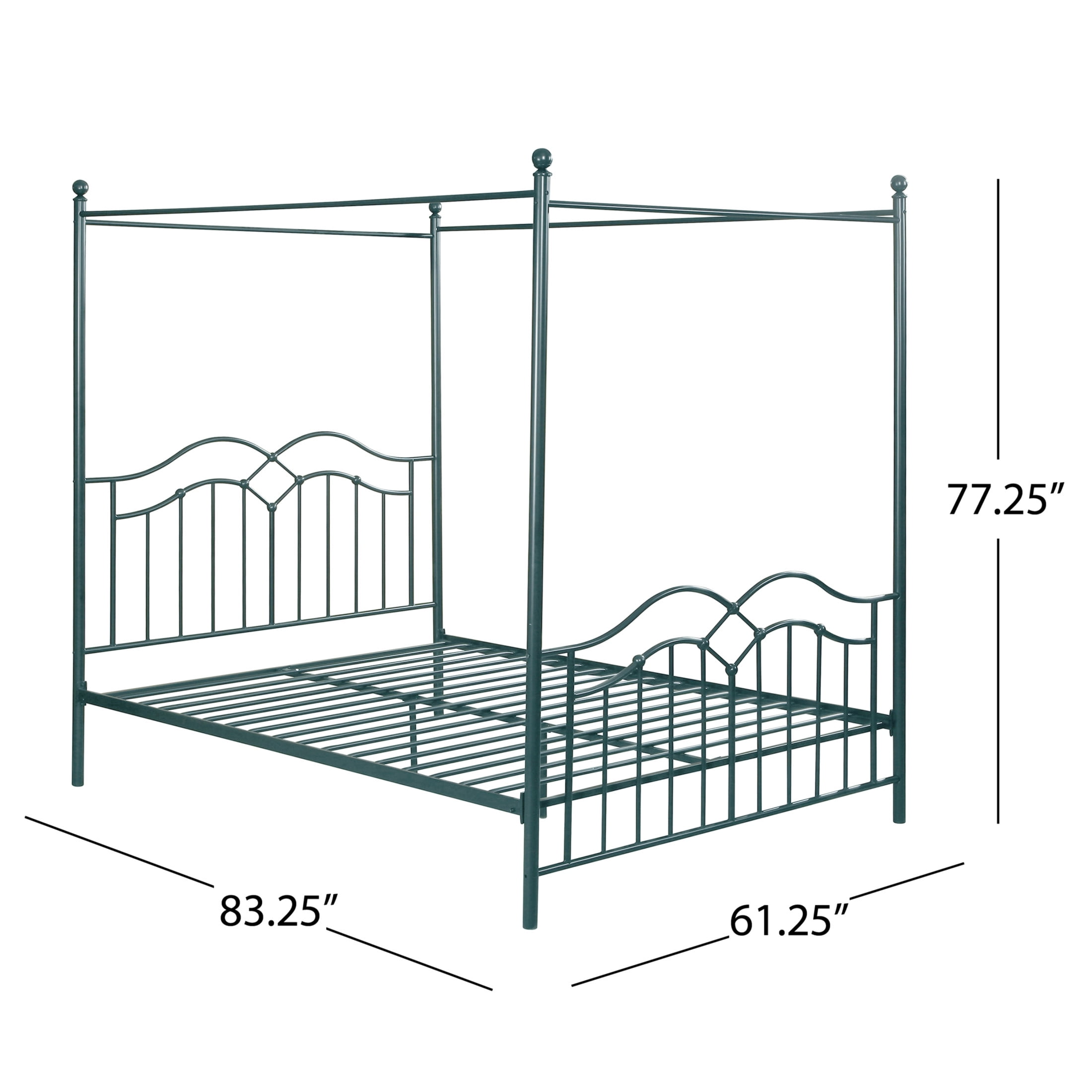 Christopher Knight Home 61" Queen Size Metal Canopy Bed Frame with Wavy Headboard and Footboard, Blue