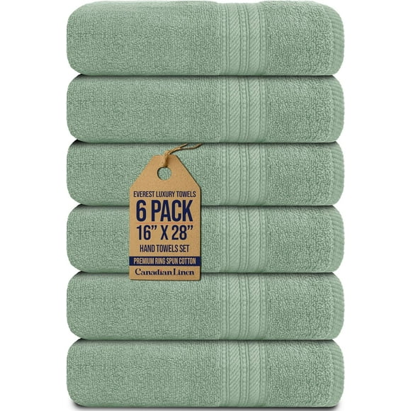 Canadian Linen Serviettes à Main Everest de Luxe, 16”x28”, Lot de 6, Ensemble de Serviettes de Sport en Coton Doux et Absorbant, Légères et à Séchage Rapide pour la Cuisine à la Maison, Vert Sauge