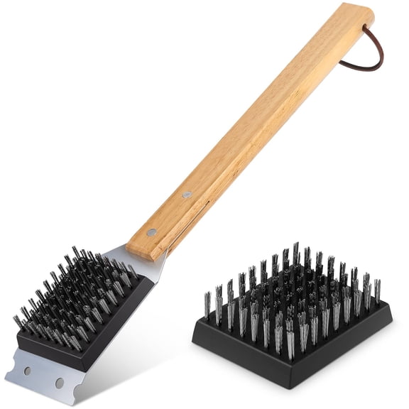 Emlimny Grill Brush and Scraper, 14.8 inch Long Handle Grill Cleaner Brush and Scraper Durable & Effective, Extra Stainless Steel Bristles Head for Replacement, Wire Grill Brush for Outdoor Grill