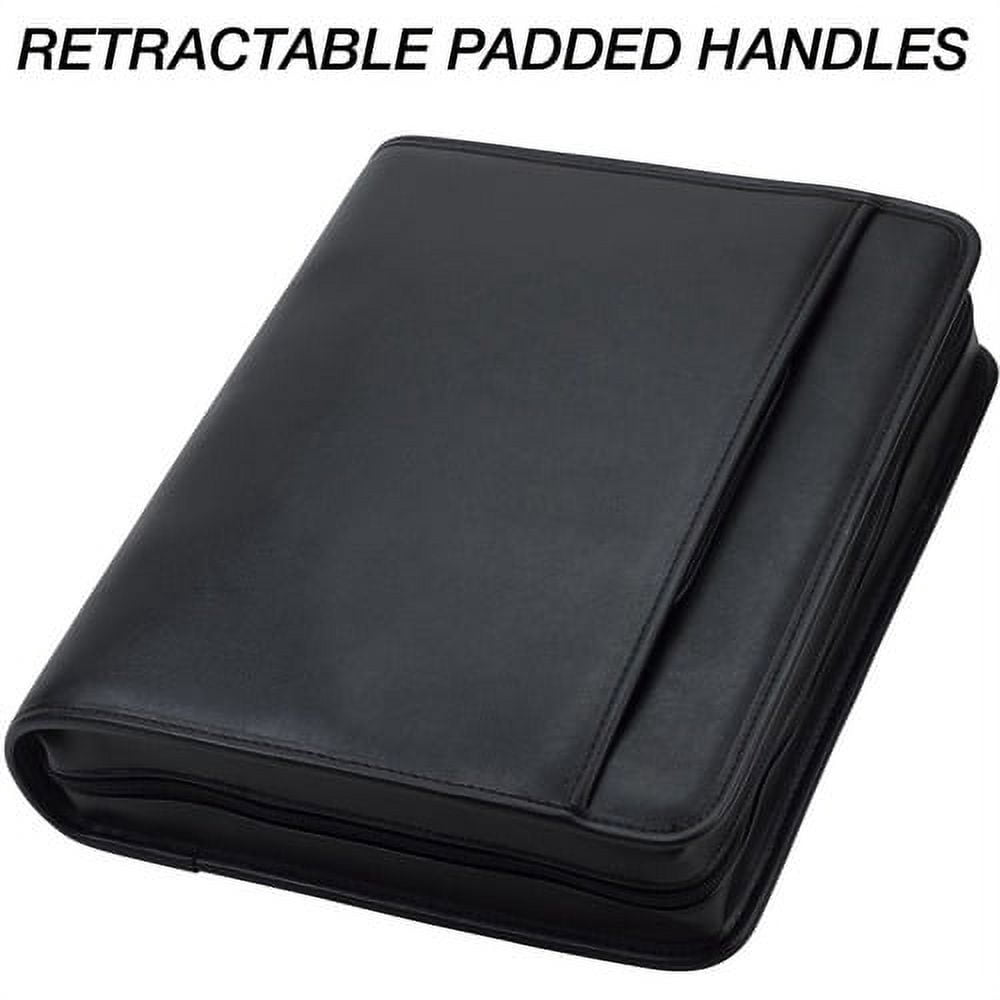 Samsill Sterling Zipper Binder Portfolio Letter - 8 1/2" x 11" Sheet Size - 3 x Round Ring Fastener(s) - 2" Fastener Capacity for Folder - 2 Exterior, Internal Pocket(s) - Vinyl, Leather - Black - 5.2