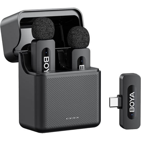 BOYA V30 Wireless Lavalier Microphone for iPhone/Android/PC/Laptop with USB-C Port, 36H Battery Life with Charging Case, Noise Canceling Clip on Lape