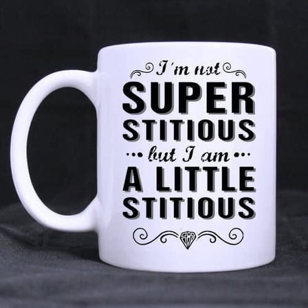 I am a little stitious Mug Funny Novelty Ceramic Tea Coffee Mug with Gift Box (11oz)