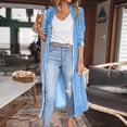 thumbnail image 3 of Manteau d'Automne Hiver pour Femmes Cardigan Mi-Long Chaud Couleur Unie Mode Manteau Extérieur Col Rond Trench Coat Ample Ouvert Manteau Manches Longues Tricoté, 3 of 5