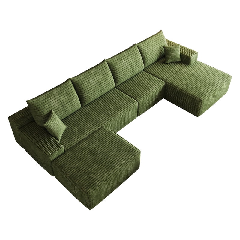 135" Cloud Sectional Sofa with Ottoman, U Shaped Modular Sectional Couch, Modern Minimalist Deep Seat Upholstered Sofa with Chaise, Plush Corduroy Fabric Living Room Sofa Set, No Assembly Required