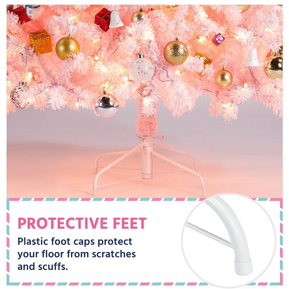 Renwick 9Ft Pre-lit Flocked Artificial Christmas Tree with Foldable Stand, Pink
