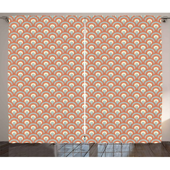 Ambesonne Orange Curtains 2 Panel Set, Curvy Waves Overlapping, 108" x 63", Pale Yellow Pale Blue