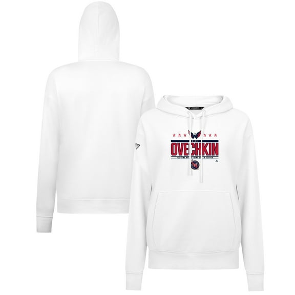 Women's Levelwear Alexander Ovechkin White Washington Capitals NHL All-Time Leading Goal Scorer Milestone Stripes Name &