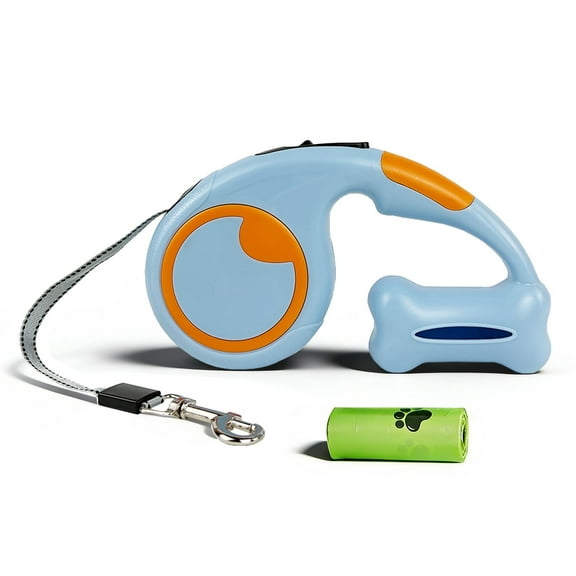 Retractable Dog Leash with Trash bag, Cute Pets Dog Walking Leash with Handle Hand Brake for Small Medium Dog Cat, 16ft, Orange/Blue