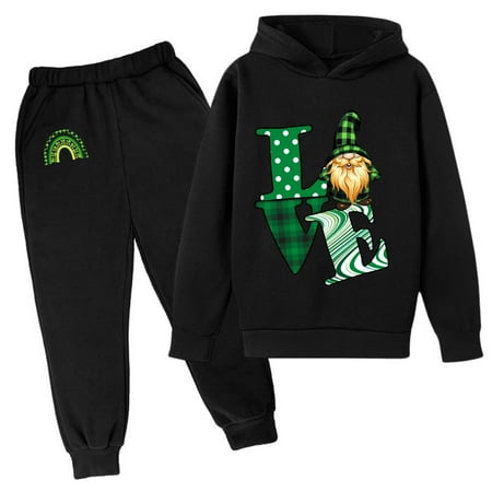 

OAUP 2PCS Toddler Outfit Sets Kids Hoodie Sweatshirt Sweatpants Irish Festival Pullover Hoodie Set Tracksuit Outfits Fall Thermal Leisure Fashion Outfit 3-14Y