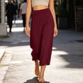 thumbnail image 4 of Womens Trendy High Waisted Wide Leg Capri Pants Flowy Elastic Waist Gaucho Trousers with Pockets Casual Lounge Vacation Pants Wine, 4 of 7