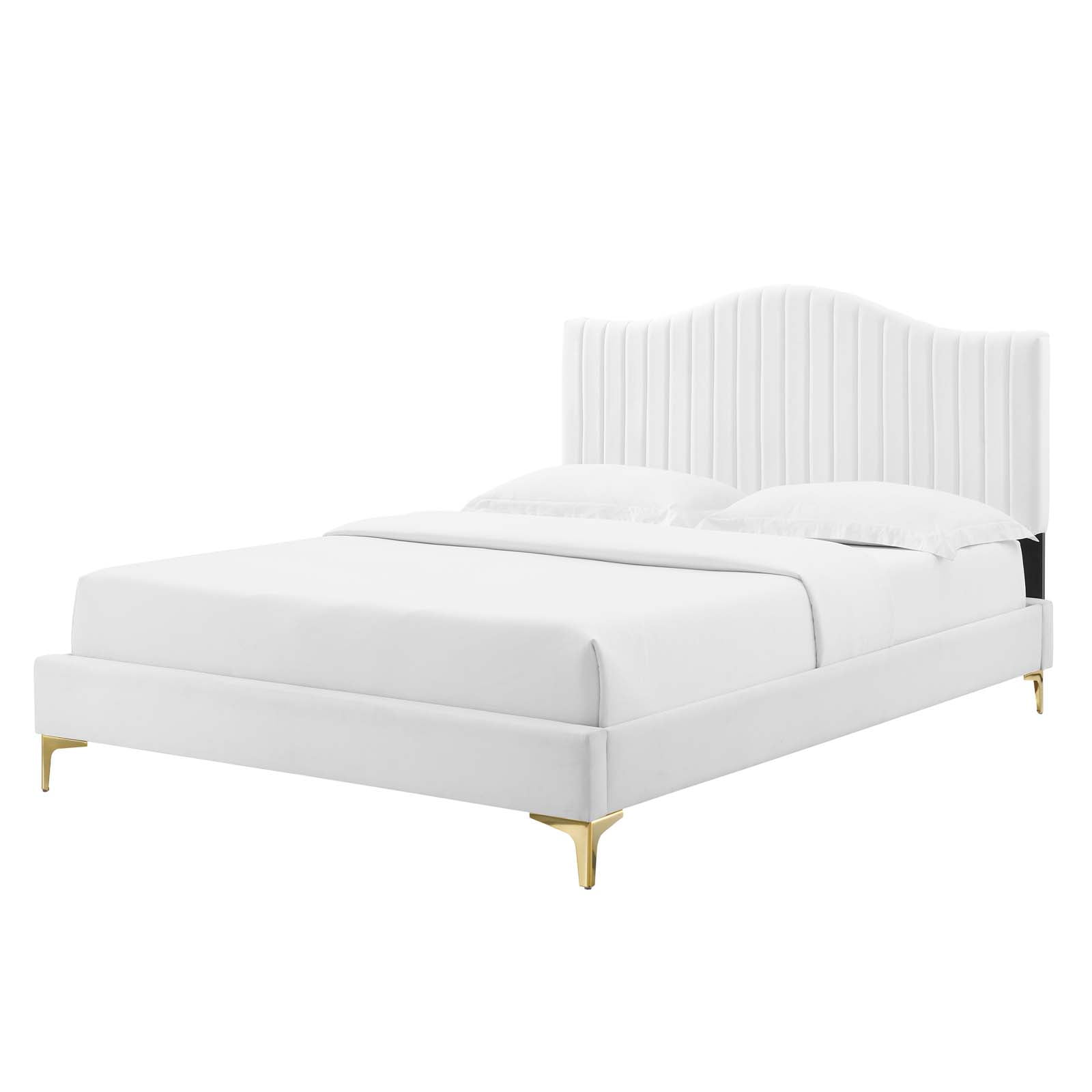 Tufted Platform Bed Frame, Twin Size, Velvet, White, Modern Contemporary Urban Design, Bedroom
