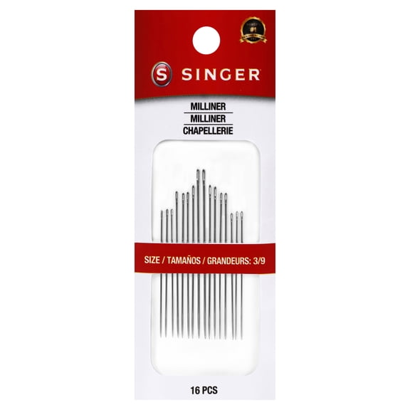SINGER Milliner Steel Hand-Sewing Needles, Sizes 3/9, 16 Pieces