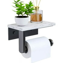 Qtmnekly Marble Toilet Paper Holder with Shelf Toilet Paper Roll Holder Wall Mount for Bathroom Cabinet Decorative, Black