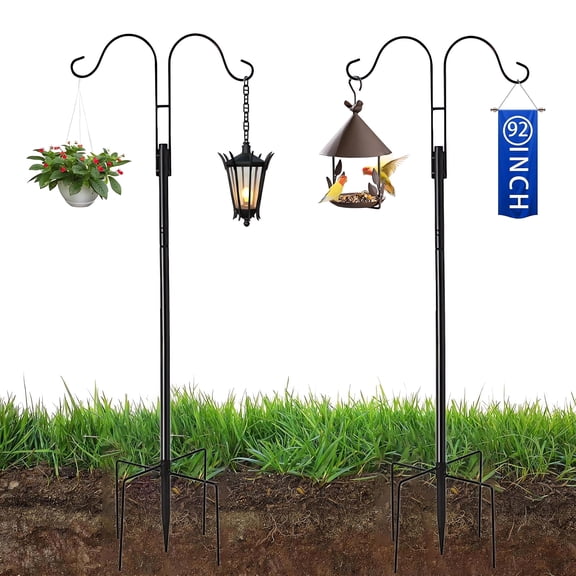 2 Pack Shepherds Hooks for Outdoor, Thickened 92" Bird Feeder Pole with 5 Prongs Base, Adjustable Shepherds Hook for Bird Feeder, Hanging Plant, Hummingbird Feeder, Wedding Decor