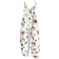 thumbnail image 5 of clear Usmixi Jumpsuits for Women Beach Vacation Fashion Loose Pocket Cotton Linen Wide Leg Baggy Strap Jumpsuits Overalls Summer Formal Leaves Print Round Neck Sleeveless Long Rompers White xl, 5 of 5