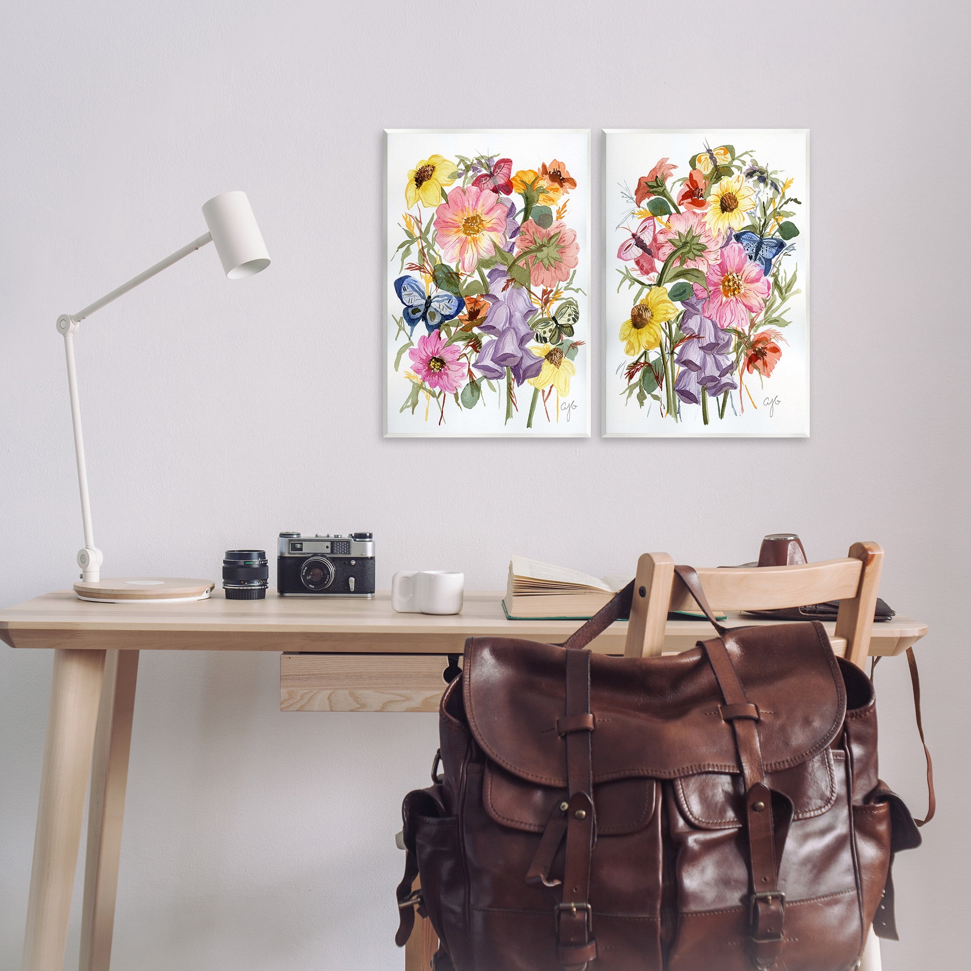 Stupell Industries Traditional Butterflies & Florals Botanical & Floral Painting Unframed Art Print Wall Art, 13 x 19, Set of 2