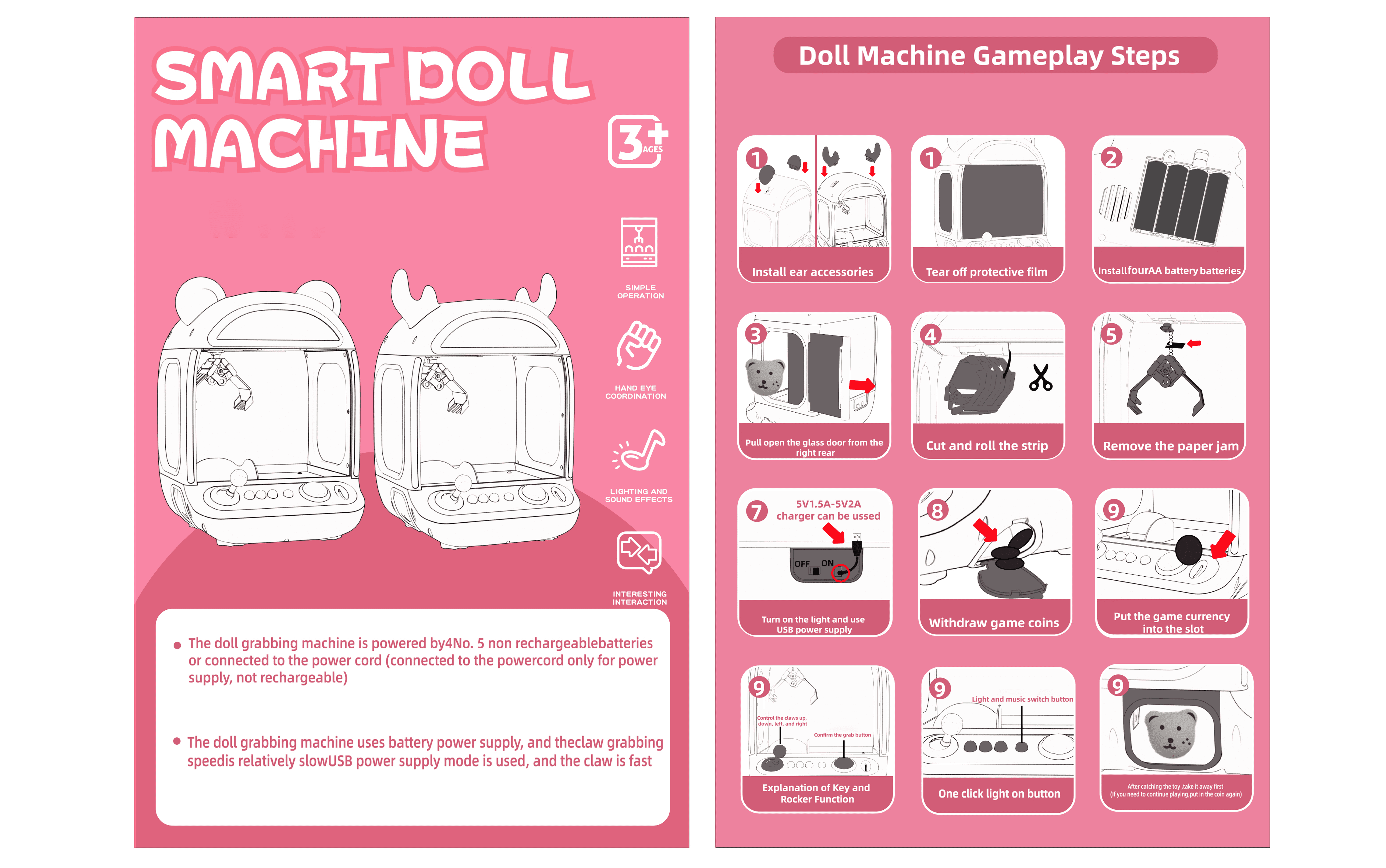 HNH Claw Game Machine, Unicorns Claw Machine for Kids, Mini Vending Machine with LED&Music, Rechargable Claw Arcade Games Toys for Girls and Boys Gifts, Children's Day Gifts
