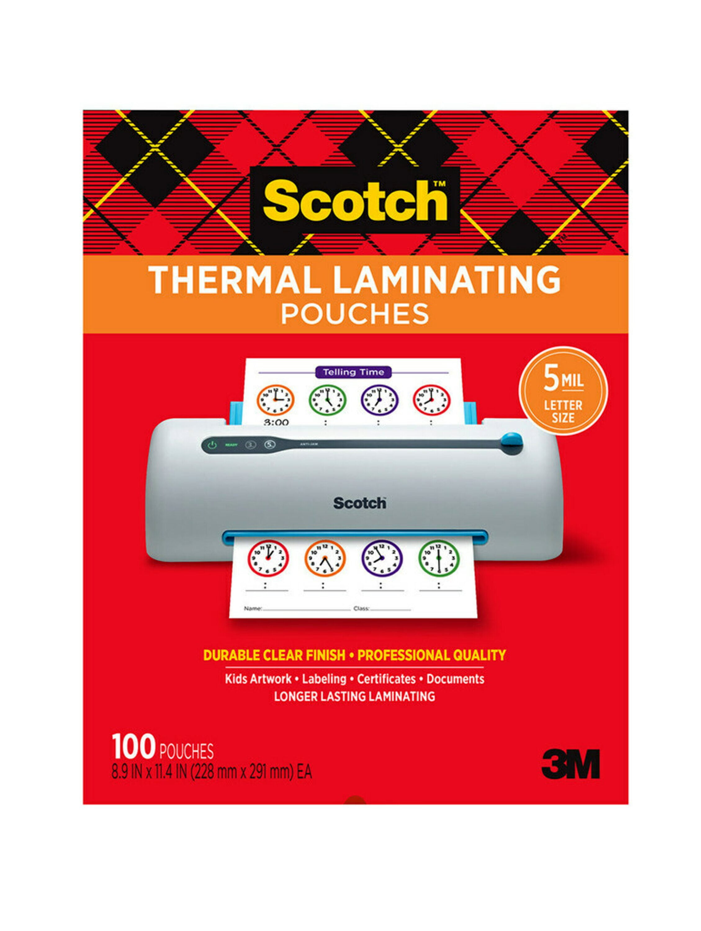 Scotch Thermal Laminating Pouches 100 Count 85 X 11 5 Mil 