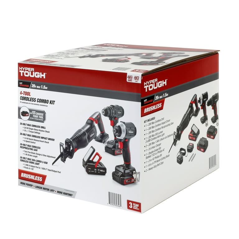 HIGH&LOWの4点セット Hyper Tough 20V Brushless 4-Tool Combo Kit, Holiday Gift - Walmart.com