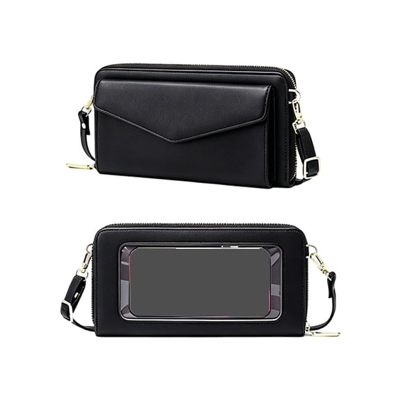 Touch Crossbody Phone Wallet, Anti-Theft Leather Crossbody Bag with Clear Touch Window, Travel Purse for Women