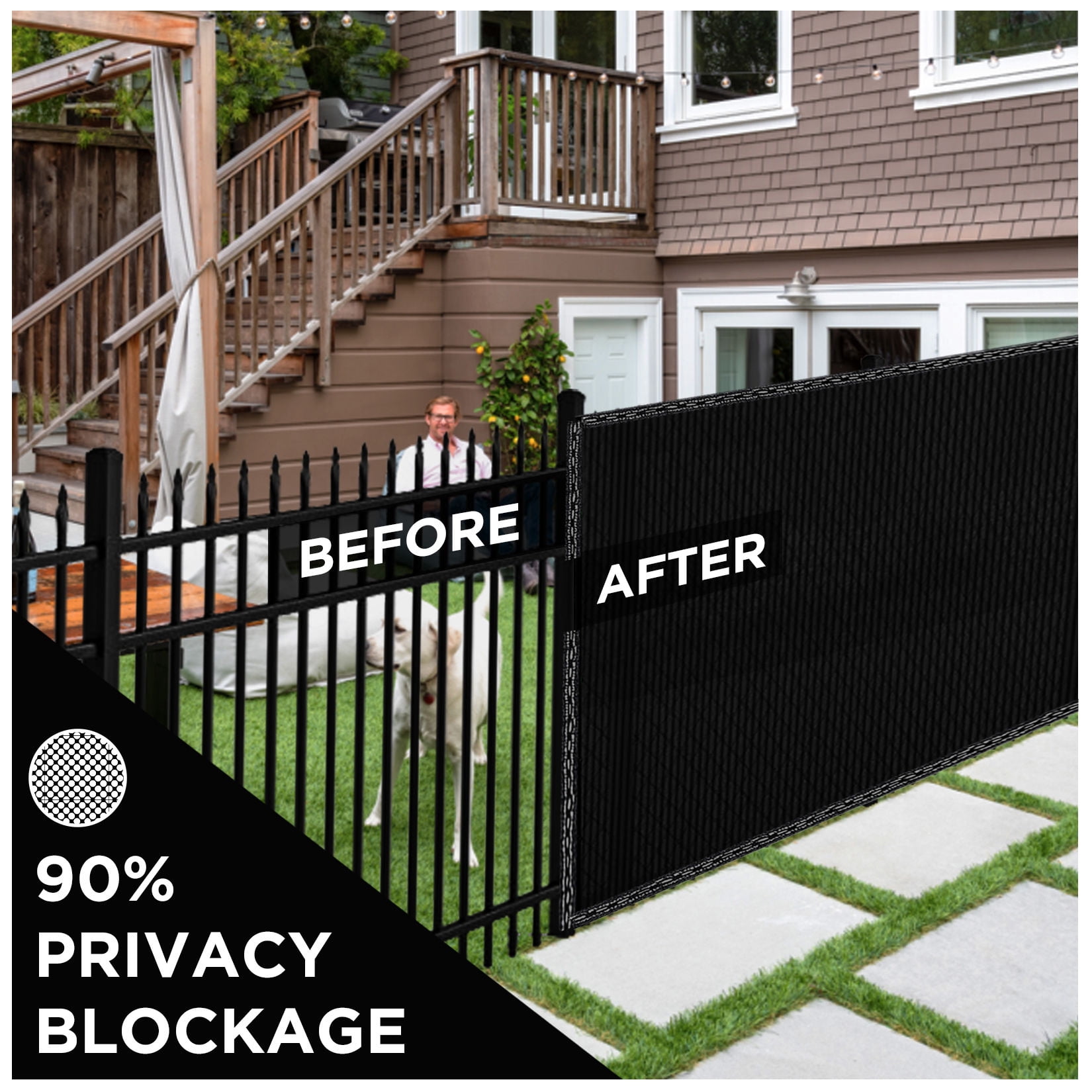 BOEN Privacy Fence Screen Netting, 10 ft x 150 ft, Black, Woven Eyelets, Construction Fence Screen