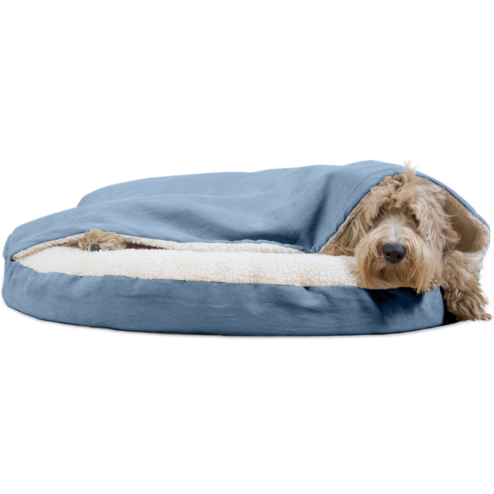 FurHaven Pet Dog Bed Orthopedic Round Faux Sheepskin Snuggery Burrow