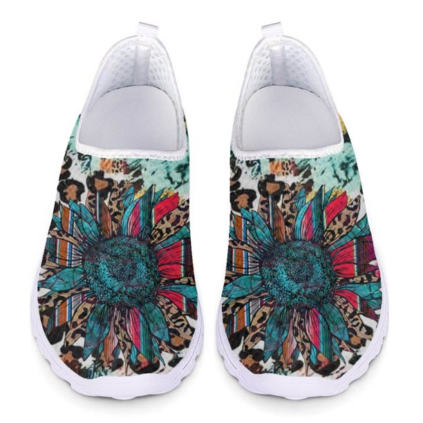 Zapatos planos casuales con estampado de mariposas y estampado de girasoles para mujer, zapatillas ligeras y cómodas para correr, zapatos de malla transpirables de verano