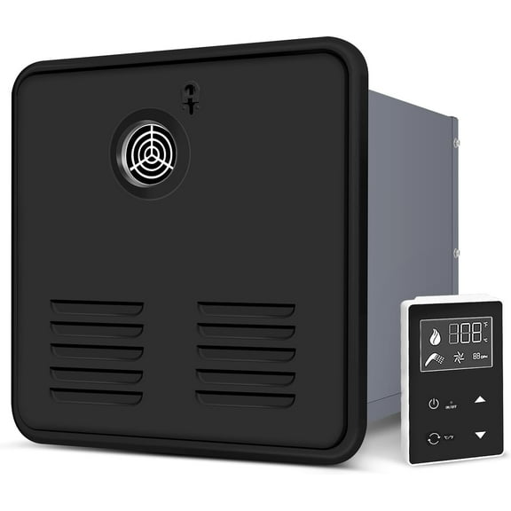 3.5 Gallon 24KW RV Tankless Water Heater, 65000 BTU Instant For RV, 12V Camper water heater Propane with Double Water Outlet & Remote Controller-Black