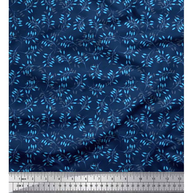 Soimoi Cotton Cambric Fabric Artistic Leaves Print Fabric by The Yard 42 Inch Wide