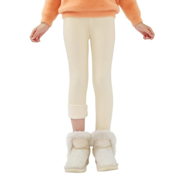 Girls Winter Warm Cotton Fleece Lined Leggings Thick Pants Kids Basic Full Length Pant Thermal Stretch Leggings,2-13 Y