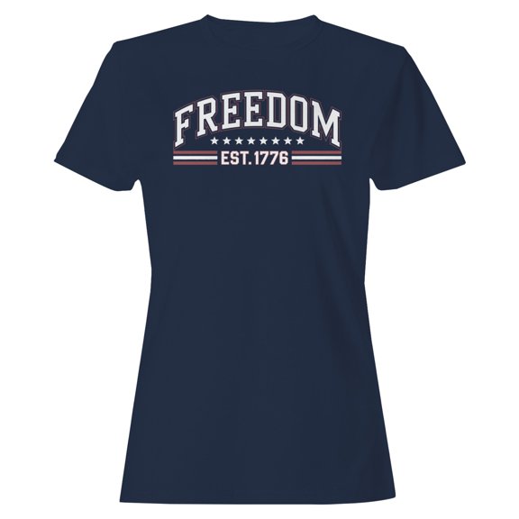 Smartprints Freedom EST. 1776 Patriotic Women's T-shirt, Navy, S