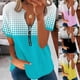 thumbnail image 2 of Gibobby Playeras Mujer Camisetas Cuello V Camiseta manga corta con cremallera y cuello redondo estampado en contraste para mujer(Azul celeste,G), 2 of 4