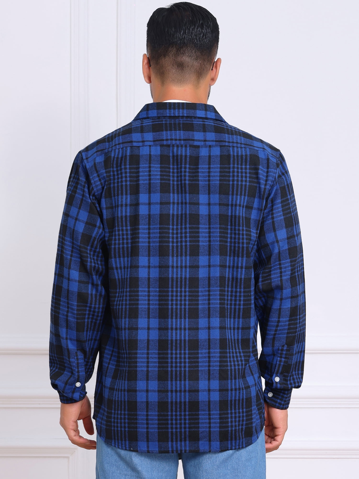DARING DIVA Men's Contrast Color Slim Fit Long Sleeved Button Down Shirts L Black Blue